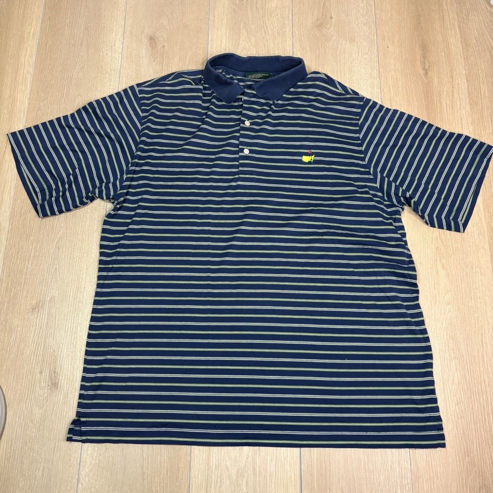 Vintage Amen Corner Masters Golf Polo Shirt Men XL Navy Blue Striped Pima Cotton